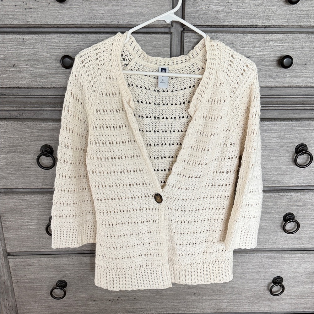 GAP Open-Knit Ivory Button Cardigan
